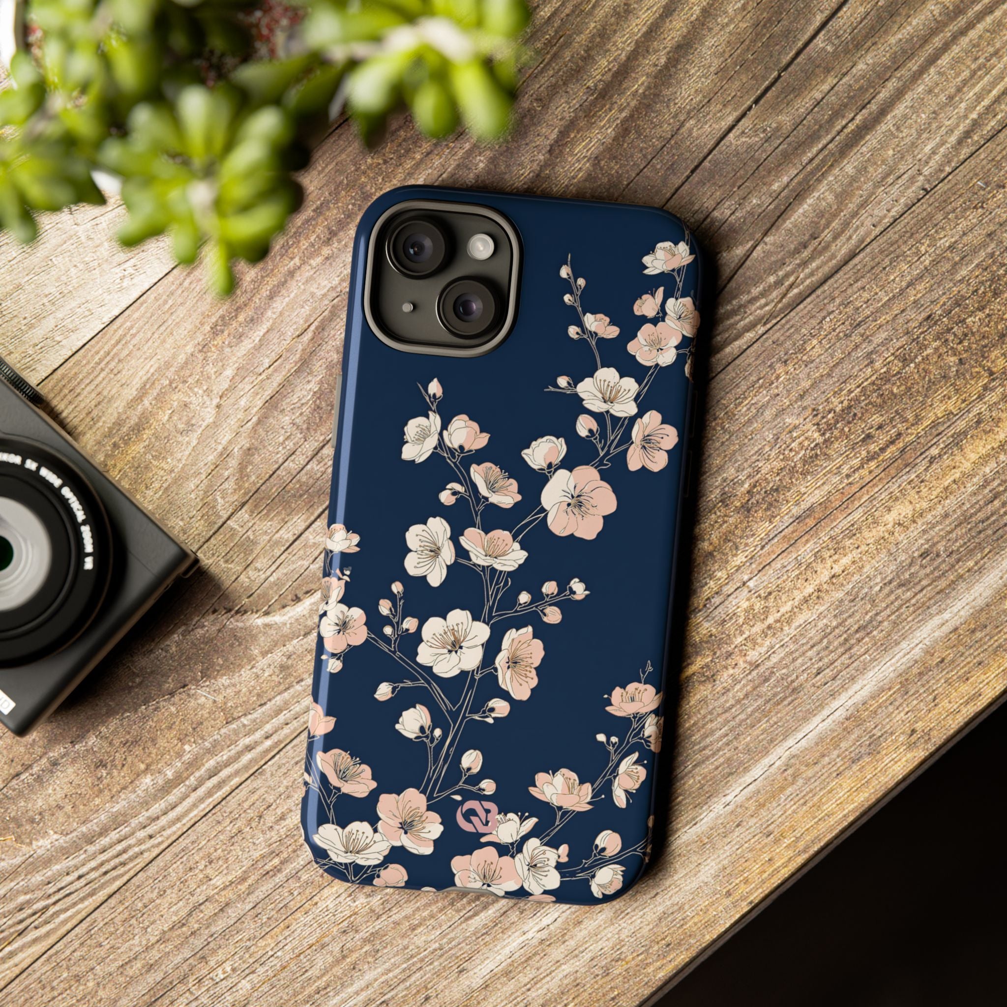 Blue Tough Phone Case for iPhone - Midnight Peach Sakura