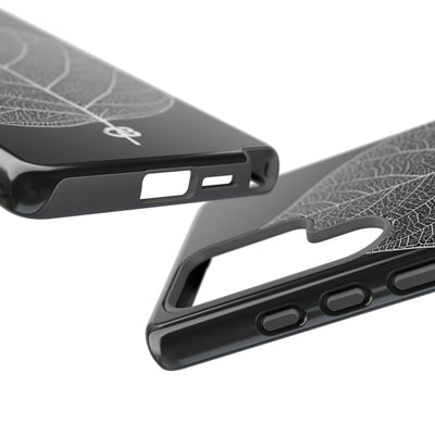 Black Tough Phone Case for Samsung - Bleached Leaf Lattice
