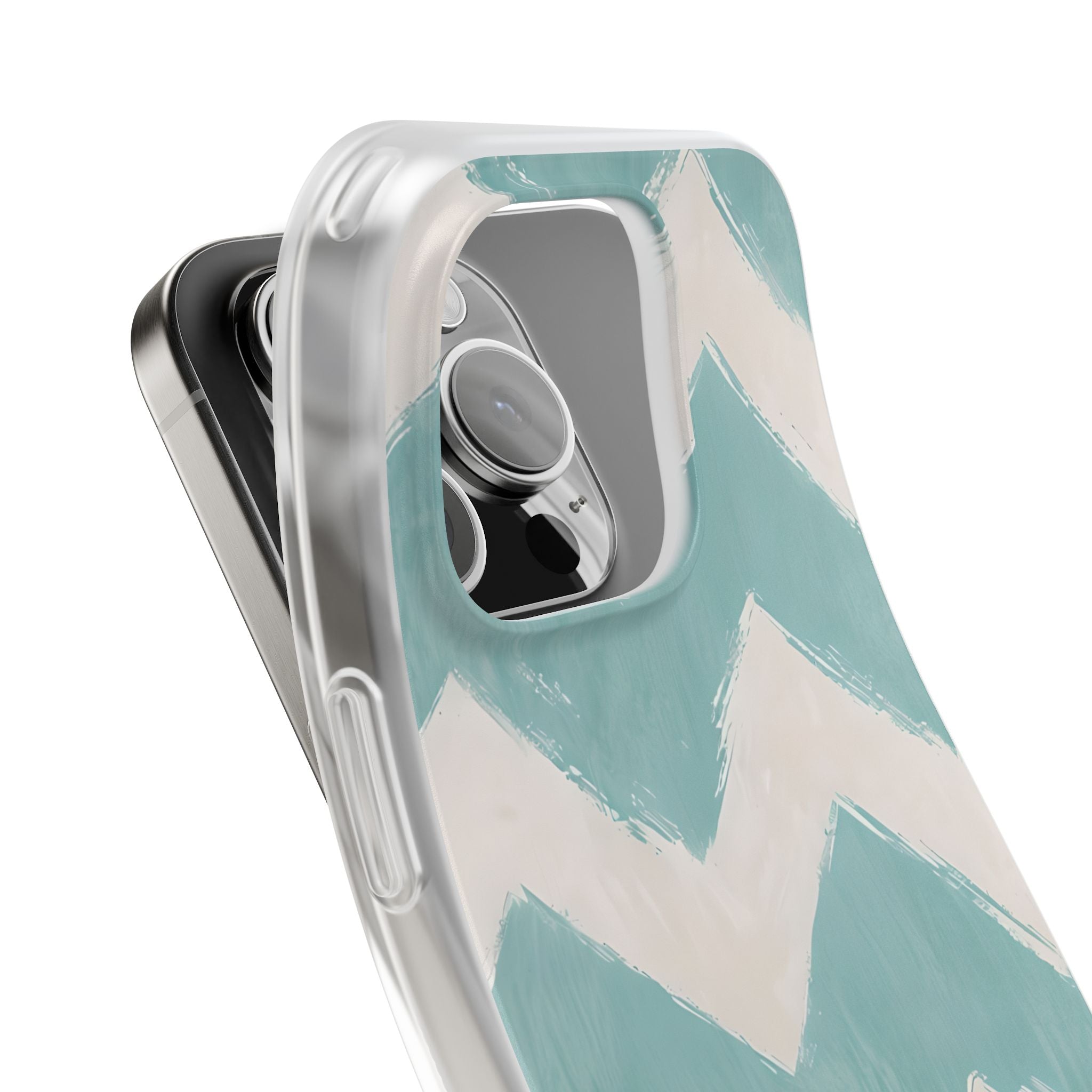 Teal Painted Chevron · Soft Phone Case for iPhone