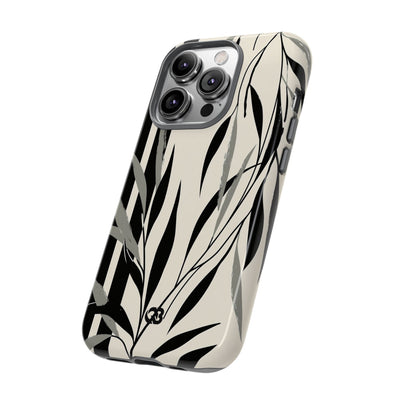 Beige Tough Phone Case for iPhone - Soot Leaf Sketch