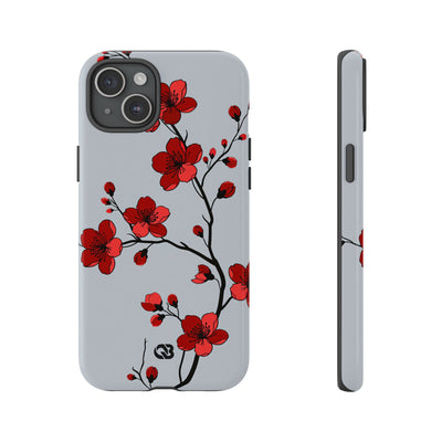 Grey Tough Phone Case for iPhone - Crimson Blossom Onyx