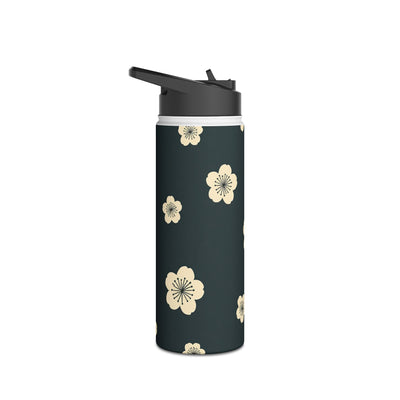 Midnight Sakura Bloom · Insulated Water Bottle · Black