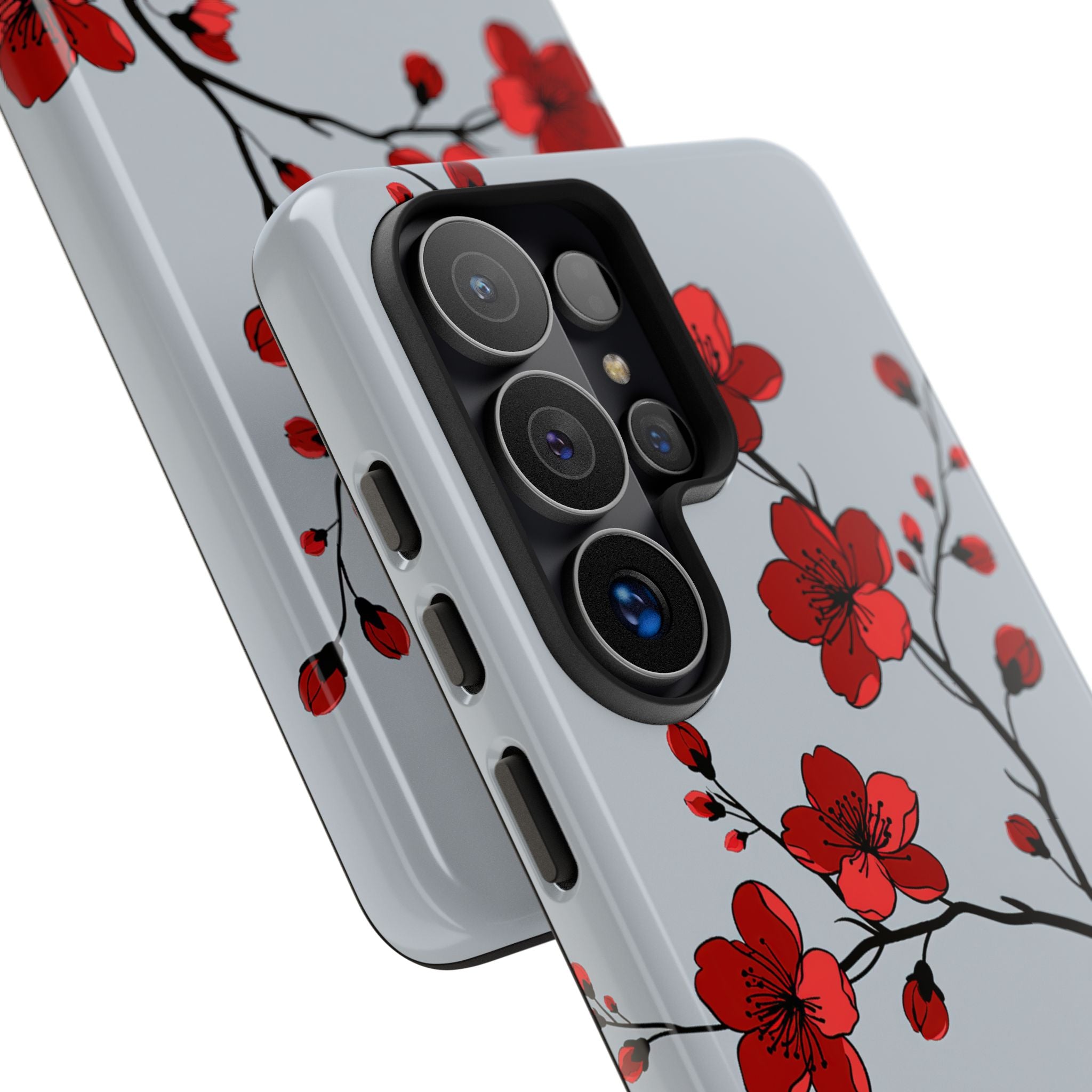 Grey Tough Phone Case for Samsung - Crimson Blossom Onyx
