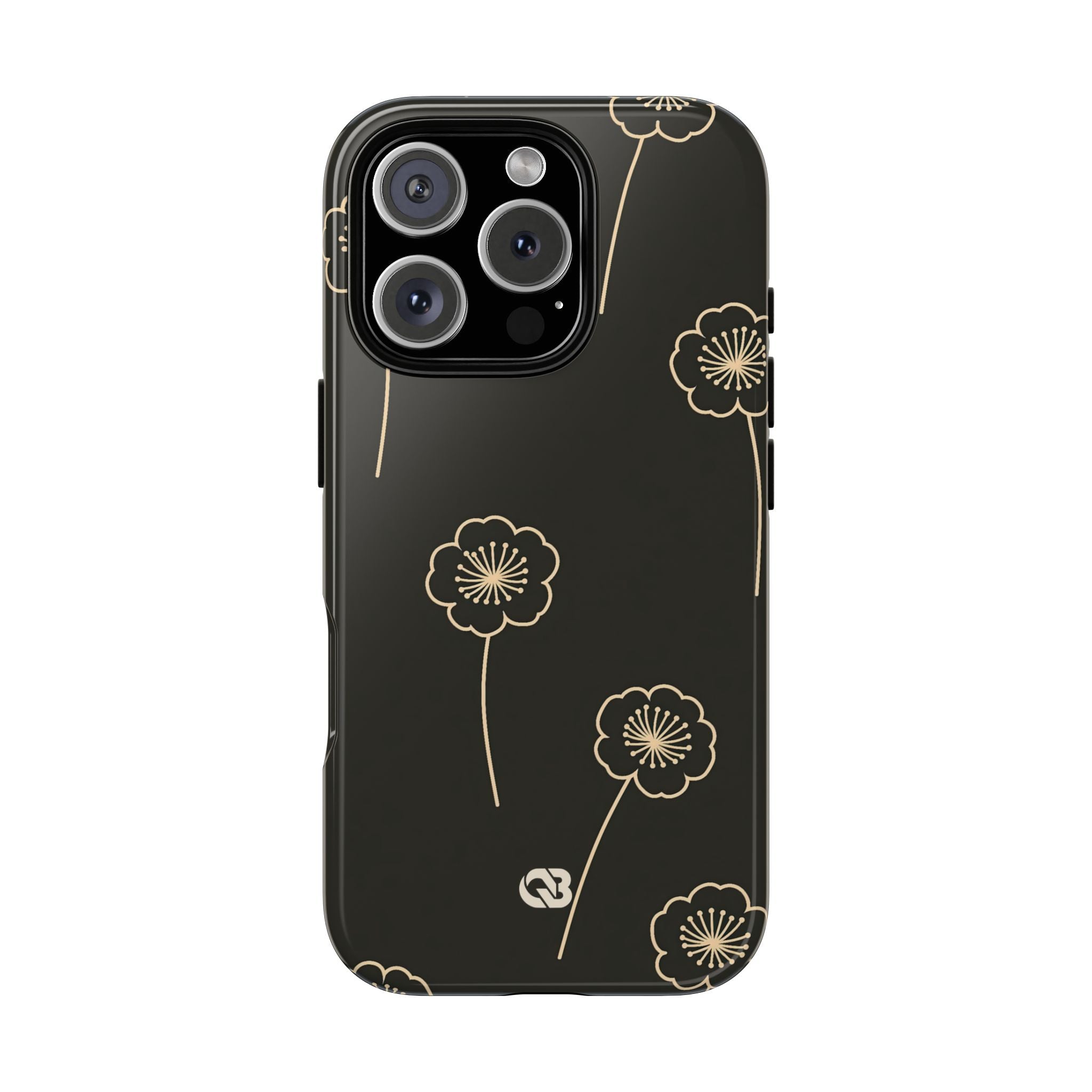 Black Tough Phone Case for iPhone - Obsidian Sand Petals