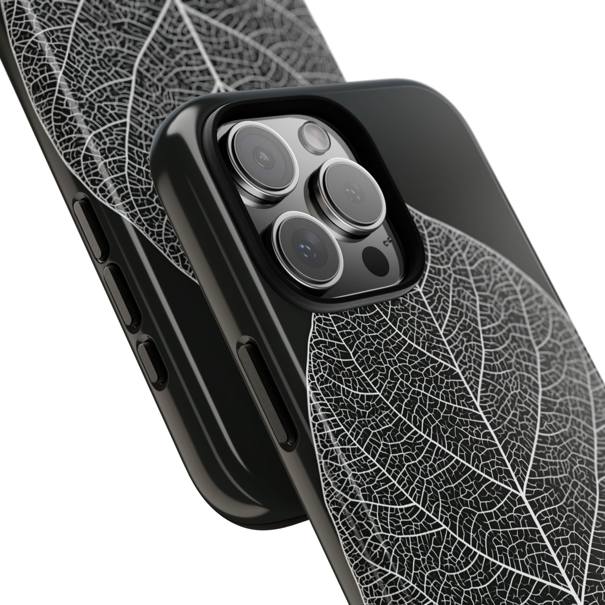 Black Tough Phone Case for iPhone - Bleached Leaf Lattice