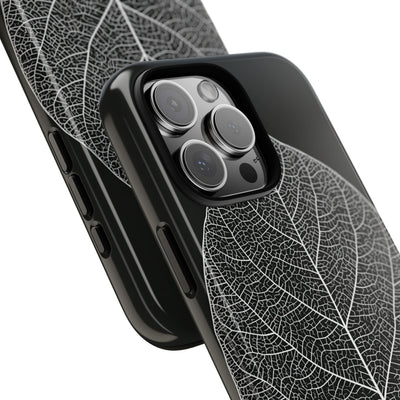 Black Tough Phone Case for iPhone - Bleached Leaf Lattice