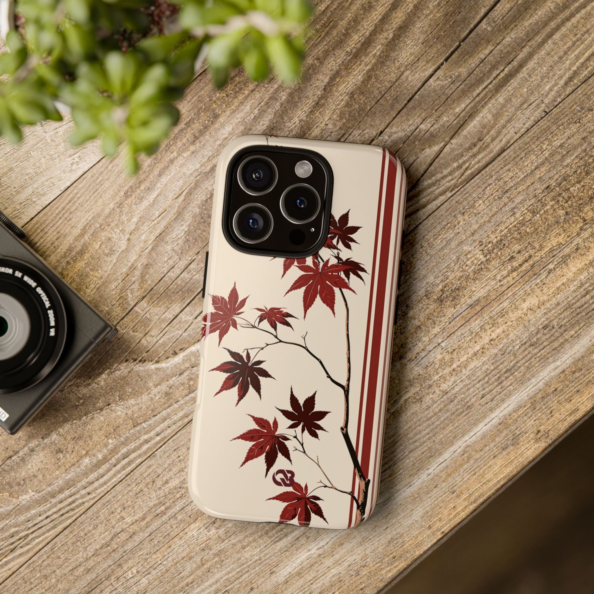 Red Tough Phone Case for iPhone - Crimson Momiji Stripe