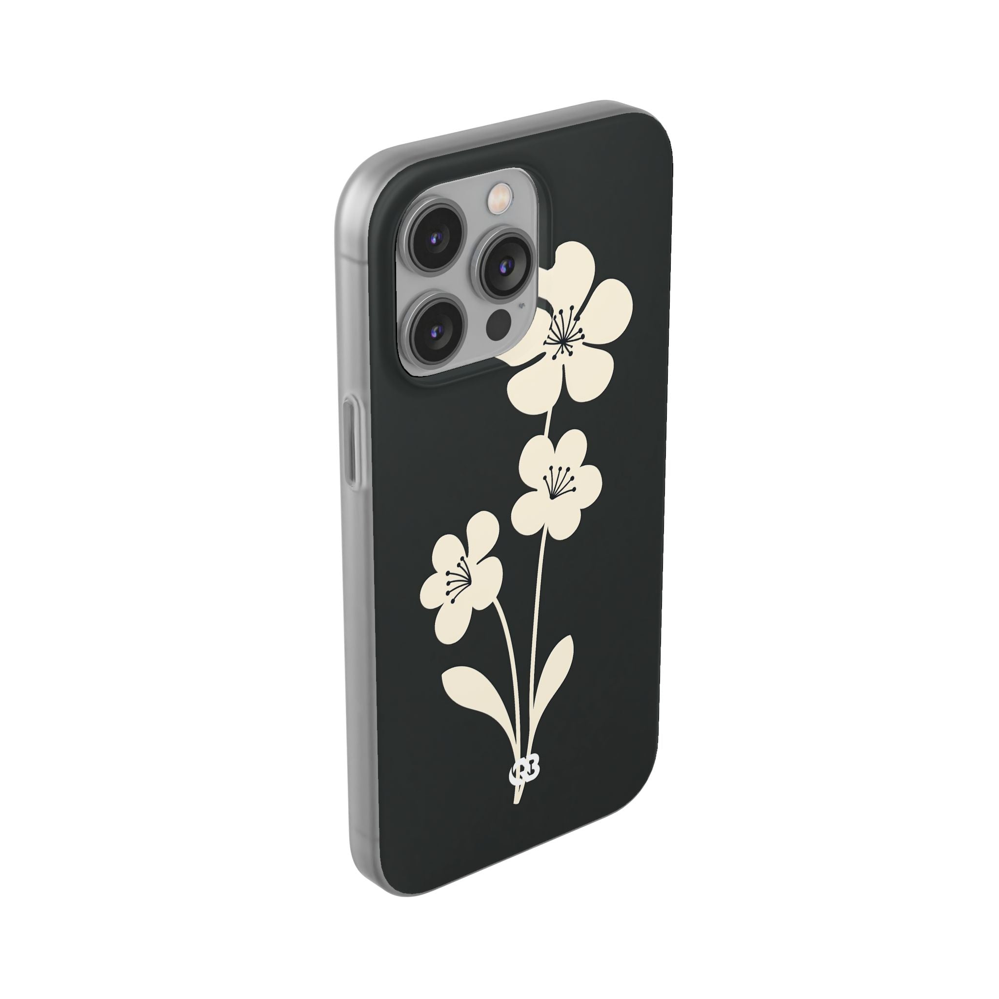 Black Lite Phone Case for iPhone - Obsidian Cream Bloom
