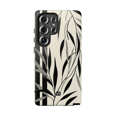 Beige Tough Phone Case for Samsung - Soot Leaf Sketch