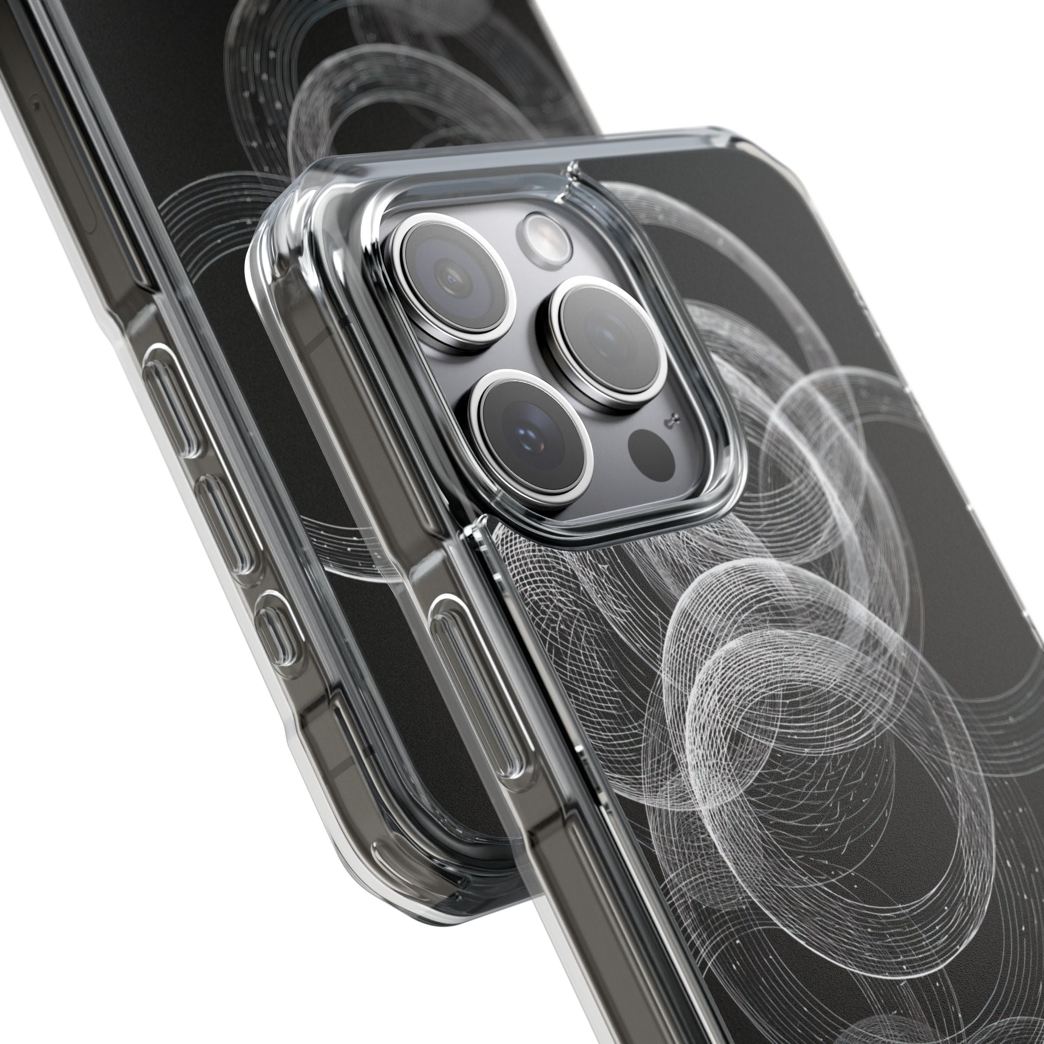Black Impact MagSafe Phone Case for iPhone - Kinetic Wireframe Orbit