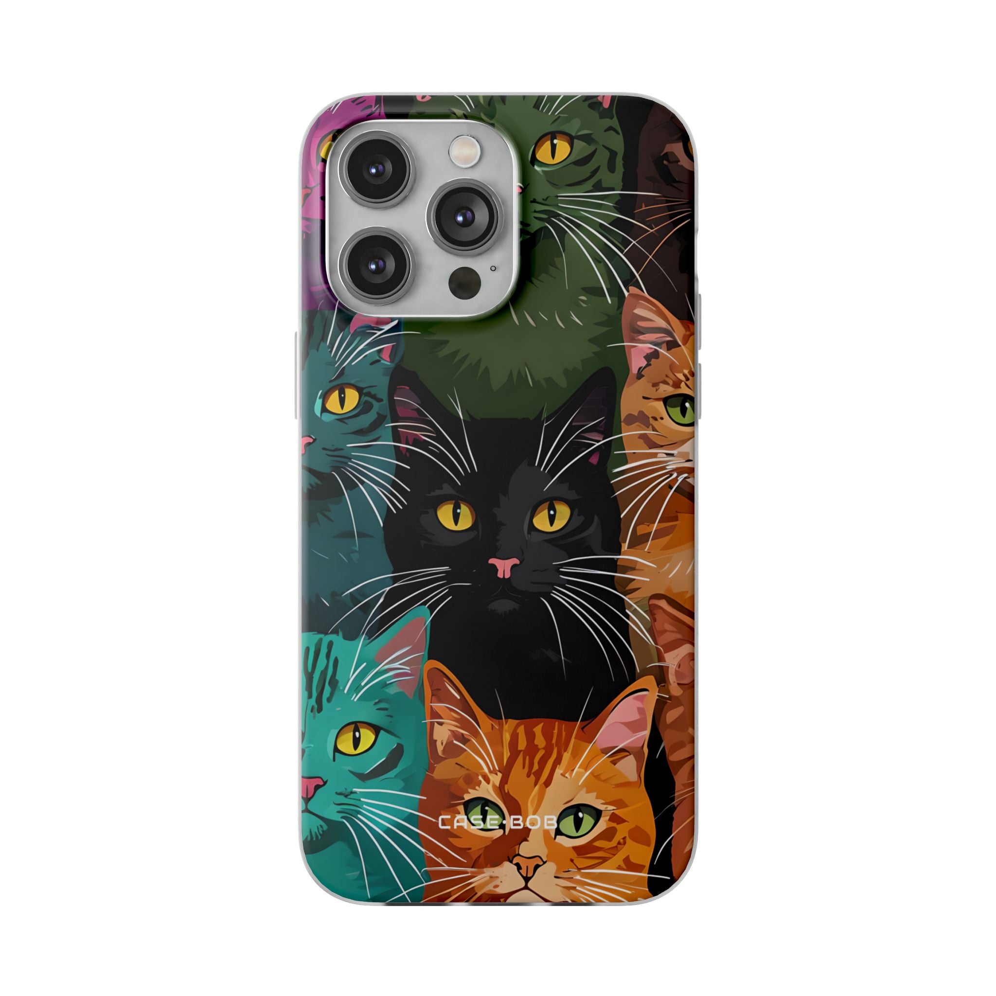 Teal Cat Grid iPhone 14 Pro Max Case - Soft