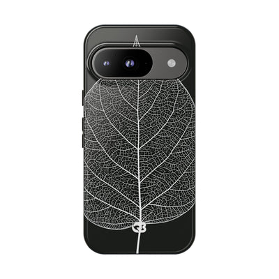 Black Tough Phone Case for Google Pixel - Bleached Leaf Lattice