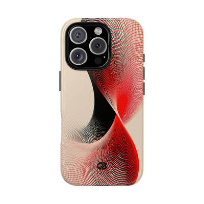 Red Tough Phone Case for iPhone - Crimson Grid Vortex
