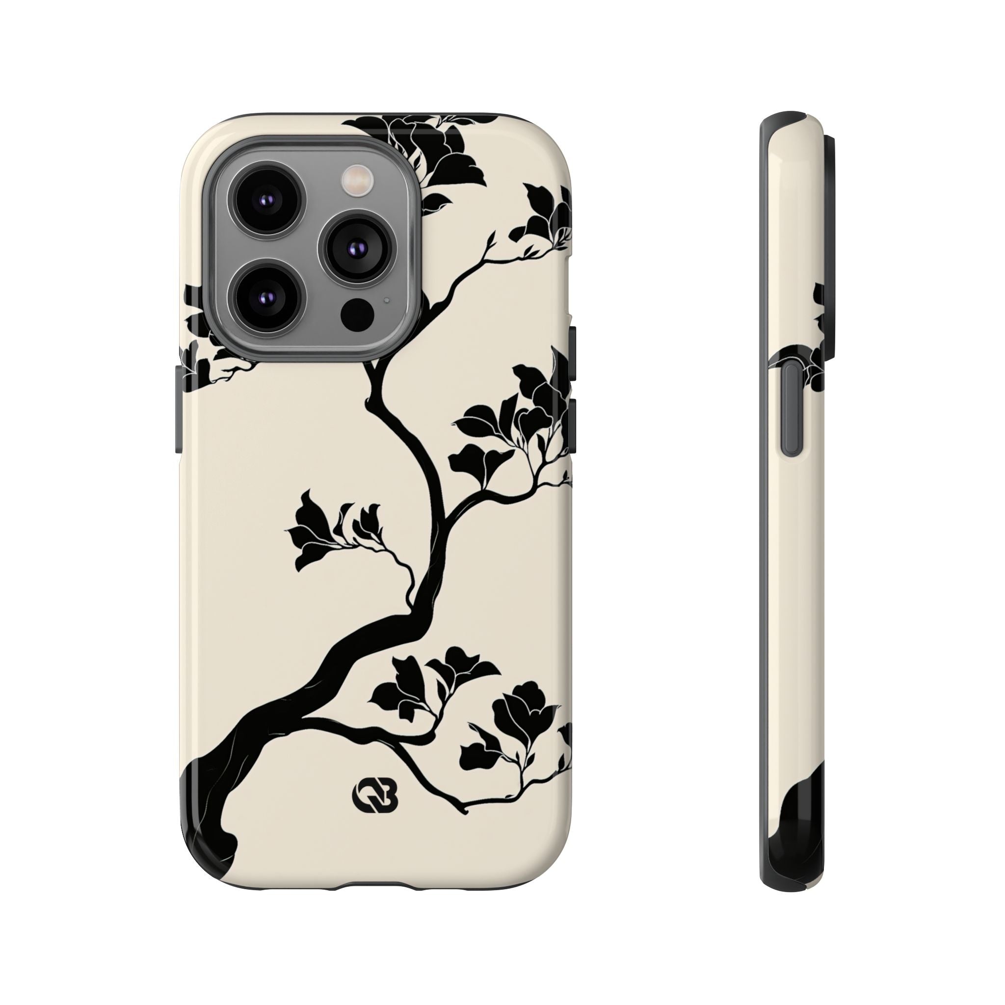 Beige Tough Phone Case for iPhone - Obsidian Bonsai Silhouette