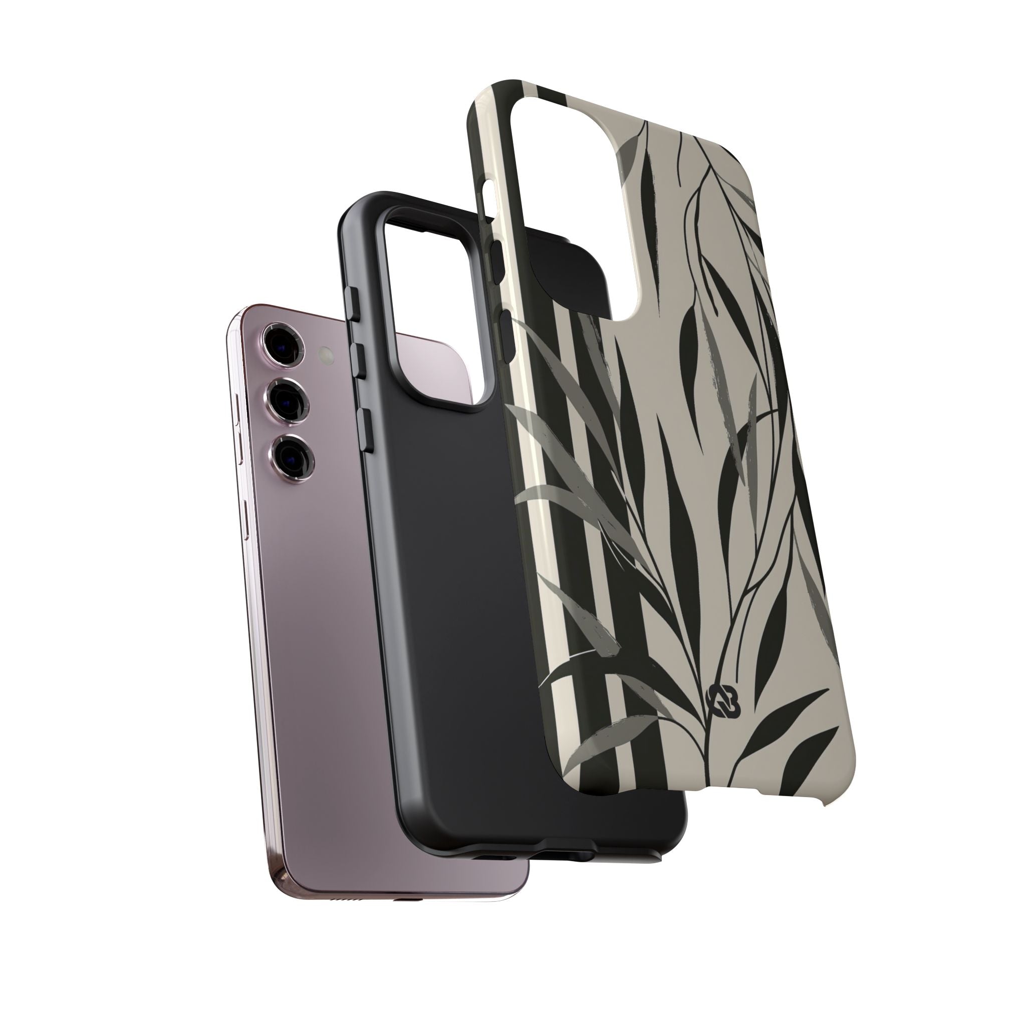 Beige Tough Phone Case for Samsung - Soot Leaf Sketch