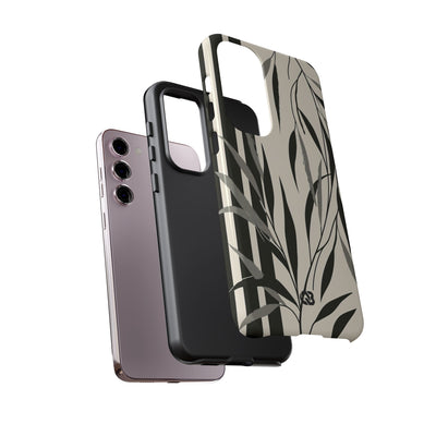 Beige Tough Phone Case for Samsung - Soot Leaf Sketch