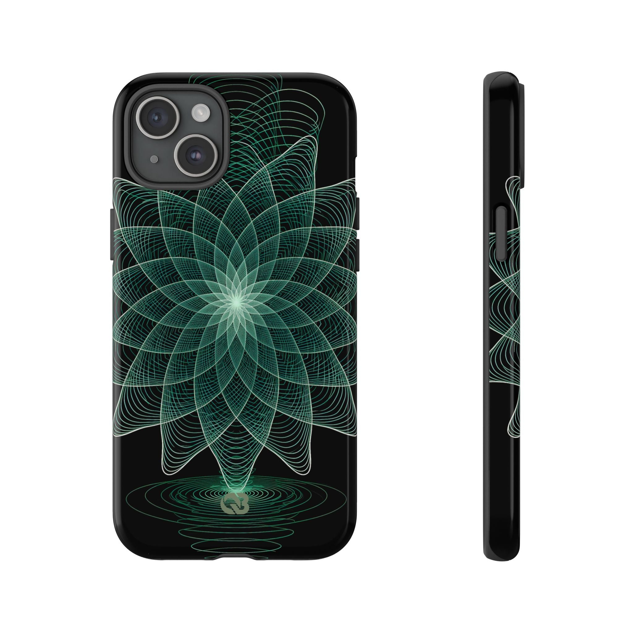 Green Tough Phone Case for iPhone - Cyan Signal Bloom