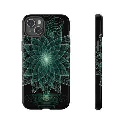 Green Tough Phone Case for iPhone - Cyan Signal Bloom