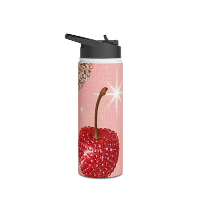 Bedazzled Ruby Cherries · Insulated Water Bottle · Pink