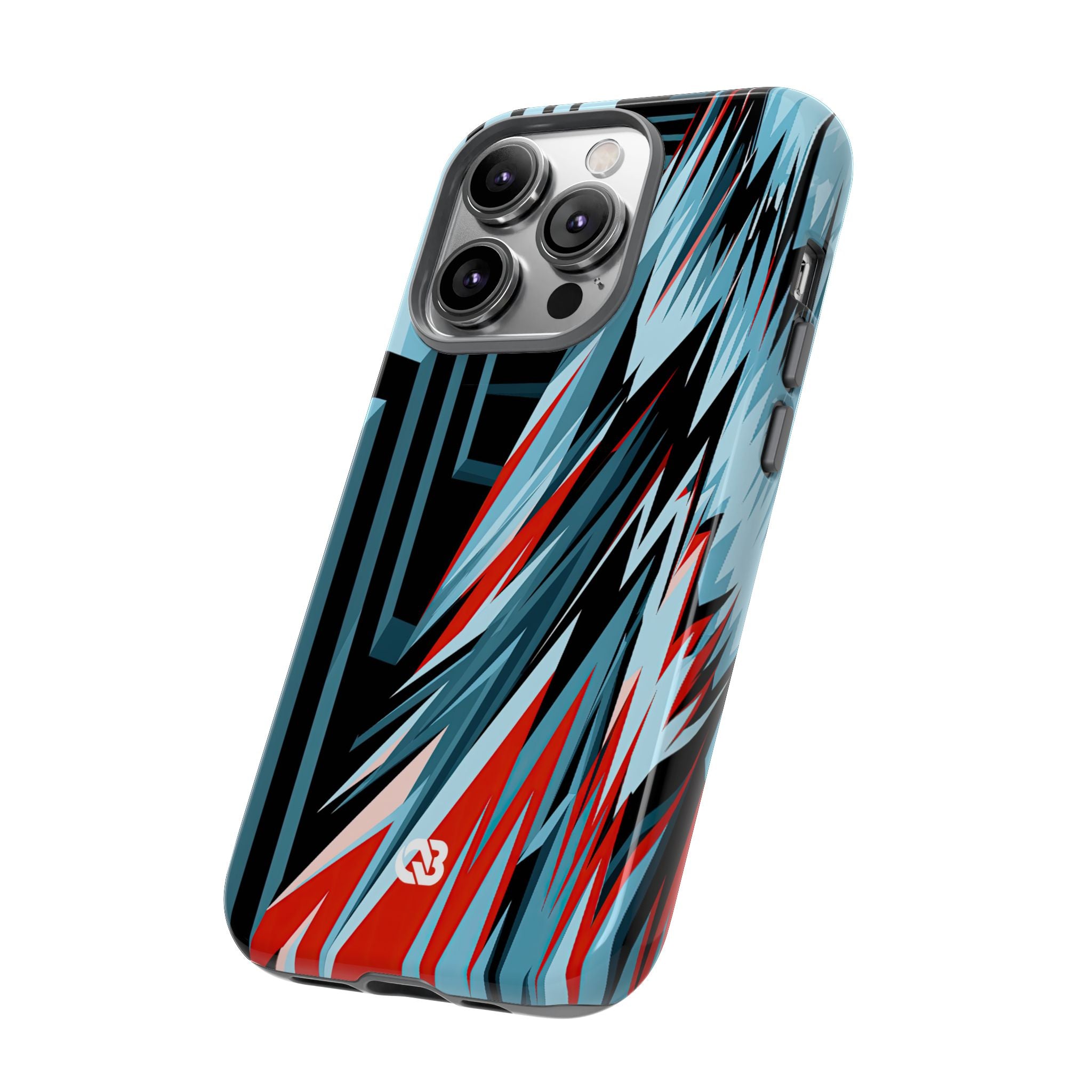 Blue Tough Phone Case for iPhone - Glitch Peak Cyan