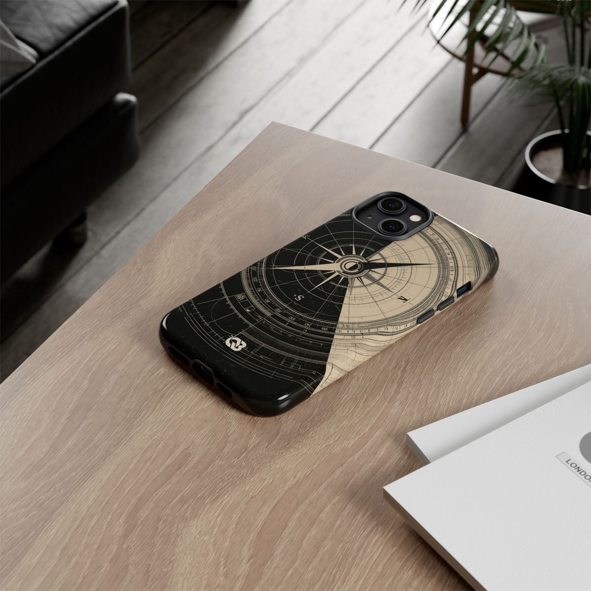 Beige Tough Phone Case for iPhone - Obsidian Nautical Blueprint