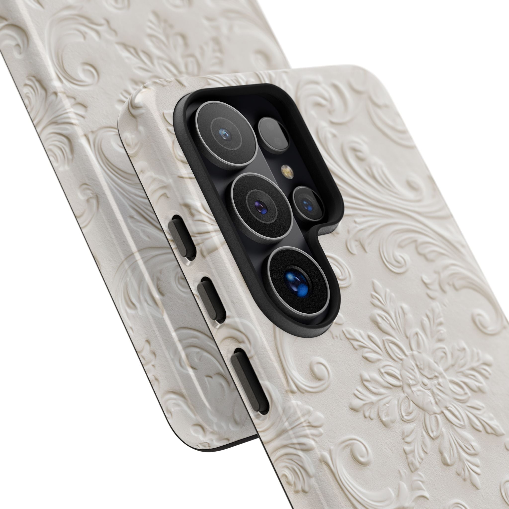 White Tough Phone Case for Samsung - Alabaster Floral Relief