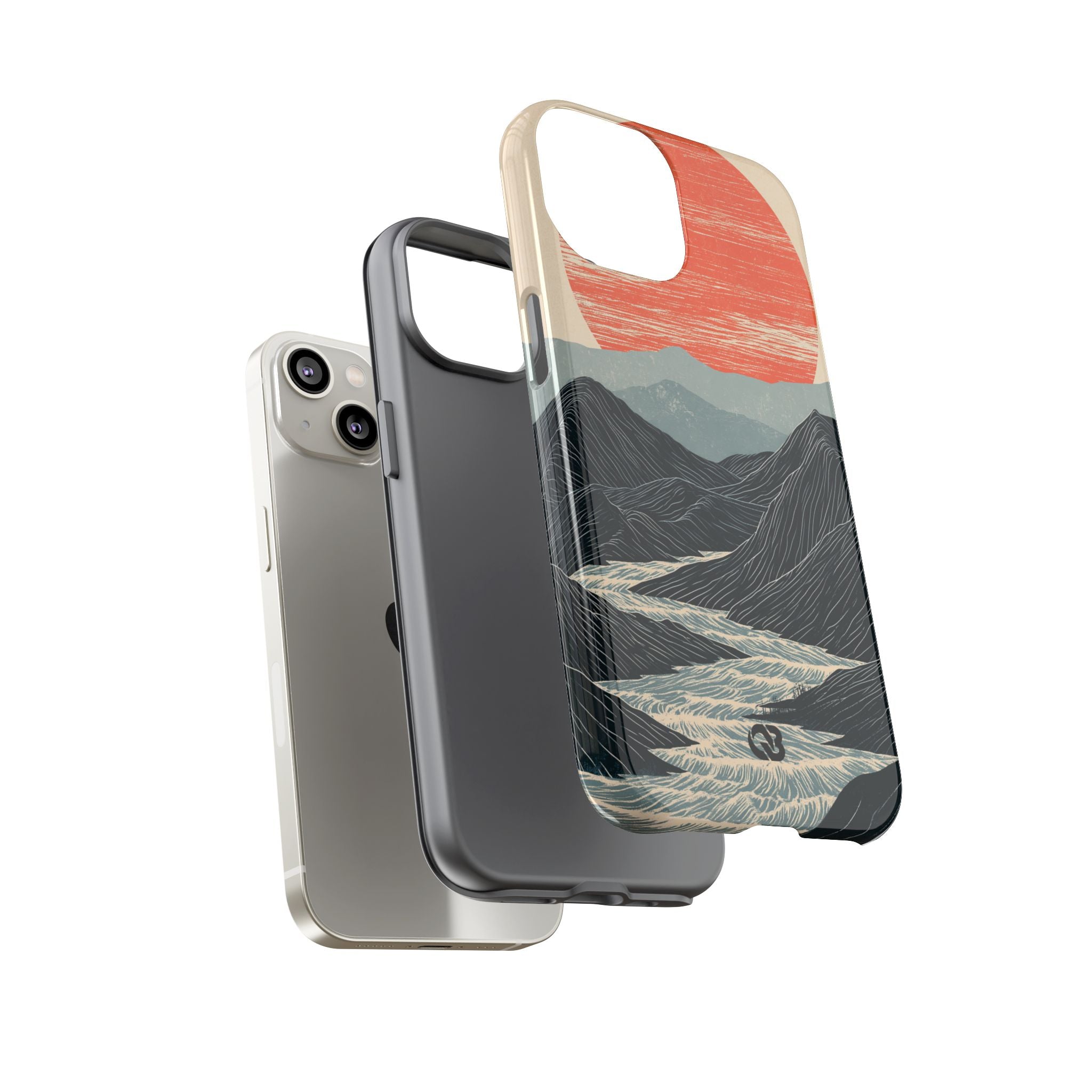 Beige Tough Phone Case for iPhone - Crimson Ridge Flow