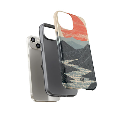 Beige Tough Phone Case for iPhone - Crimson Ridge Flow