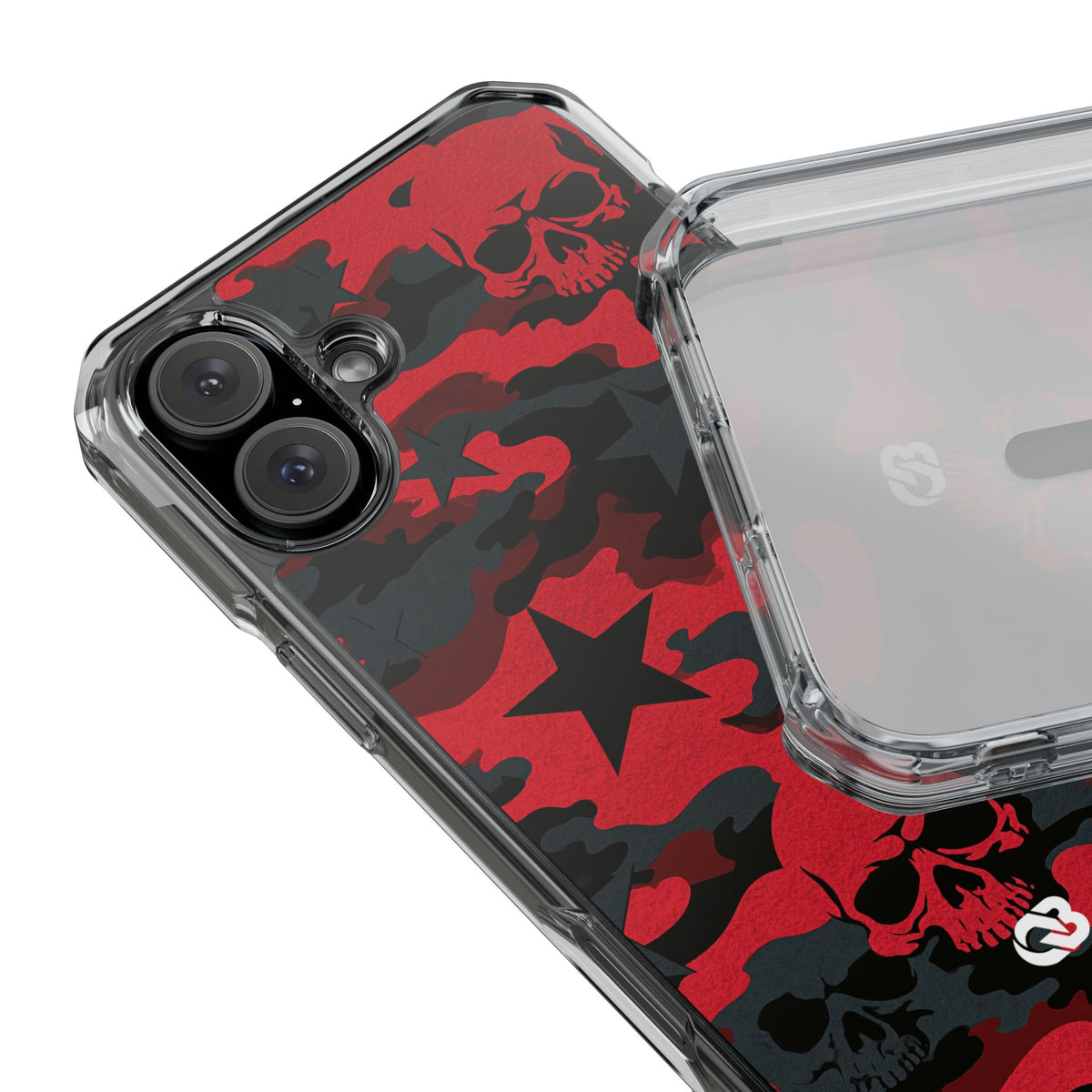Crimson Skull Camo · Clear Impact Magnetic Phone Case for iPhone · Red