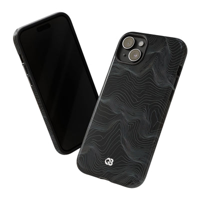 Black Tough Phone Case for iPhone - Obsidian Topo Wireframe
