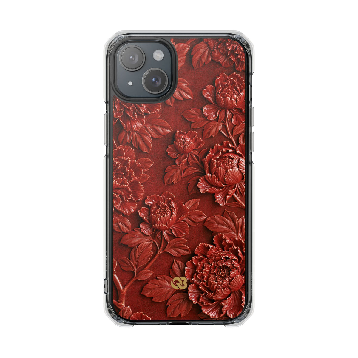 Cinnabar Peony Relief · Clear Impact Magnetic Phone Case for iPhone · Red