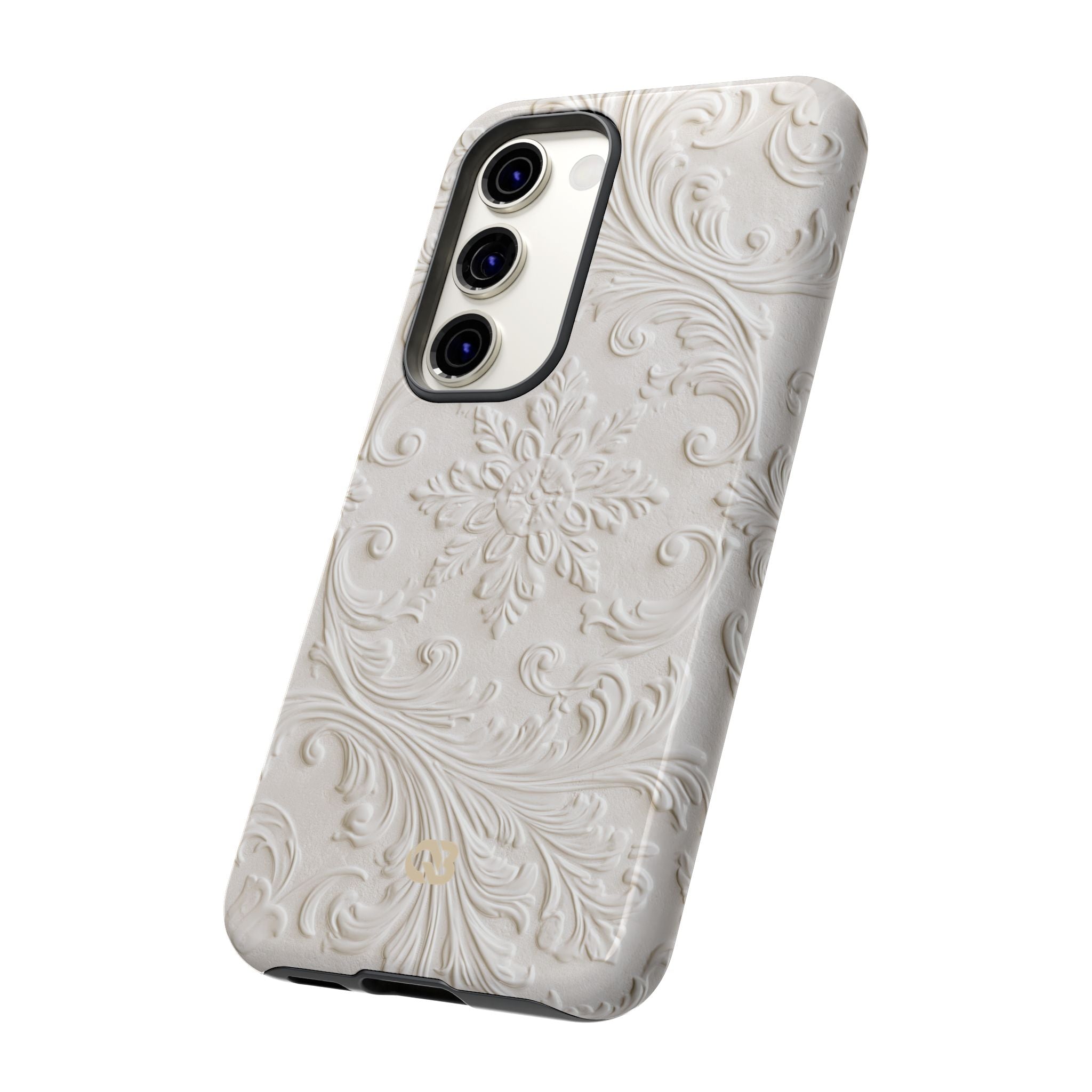 White Tough Phone Case for Samsung - Alabaster Floral Relief