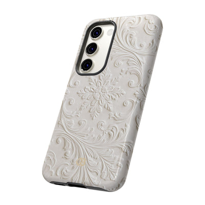 White Tough Phone Case for Samsung - Alabaster Floral Relief