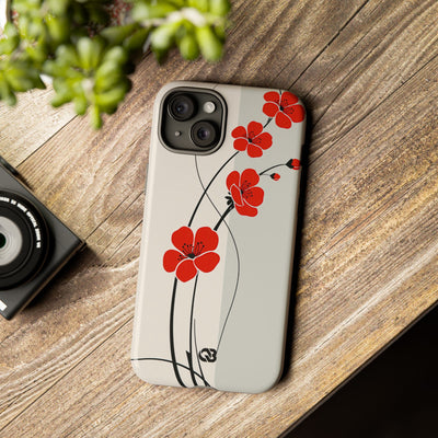 Red Tough Phone Case for iPhone - Crimson Plum Ink
