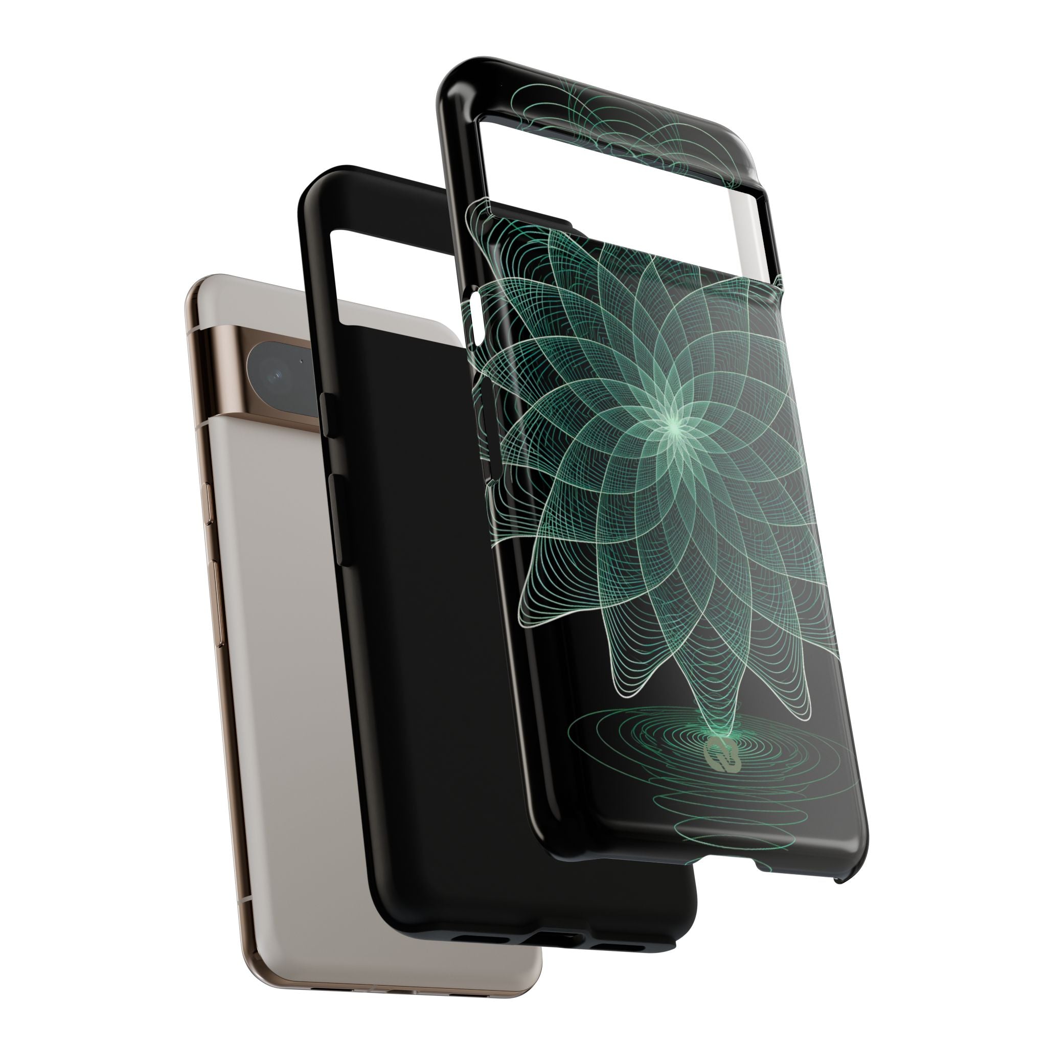 Green Tough Phone Case for Google Pixel - Cyan Signal Bloom