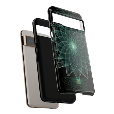 Green Tough Phone Case for Google Pixel - Cyan Signal Bloom