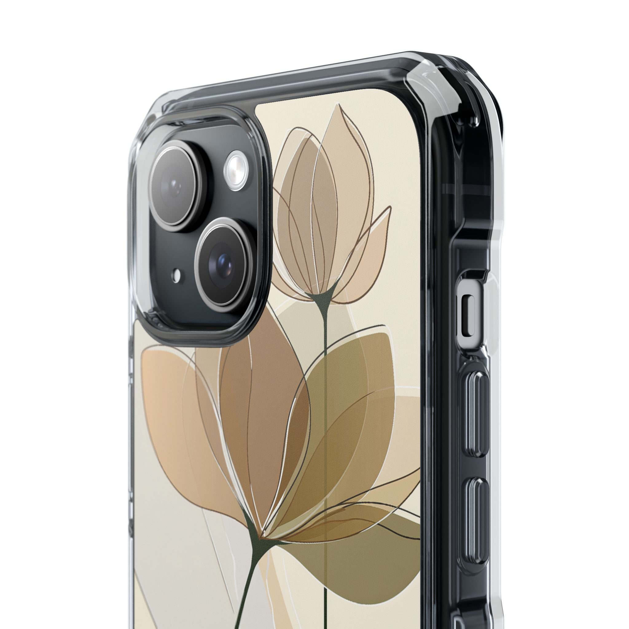 Beige Impact MagSafe Phone Case for iPhone - Muted Ochre Petals