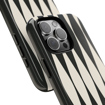 Black Tough Phone Case for iPhone - Ivory Spindle Grid