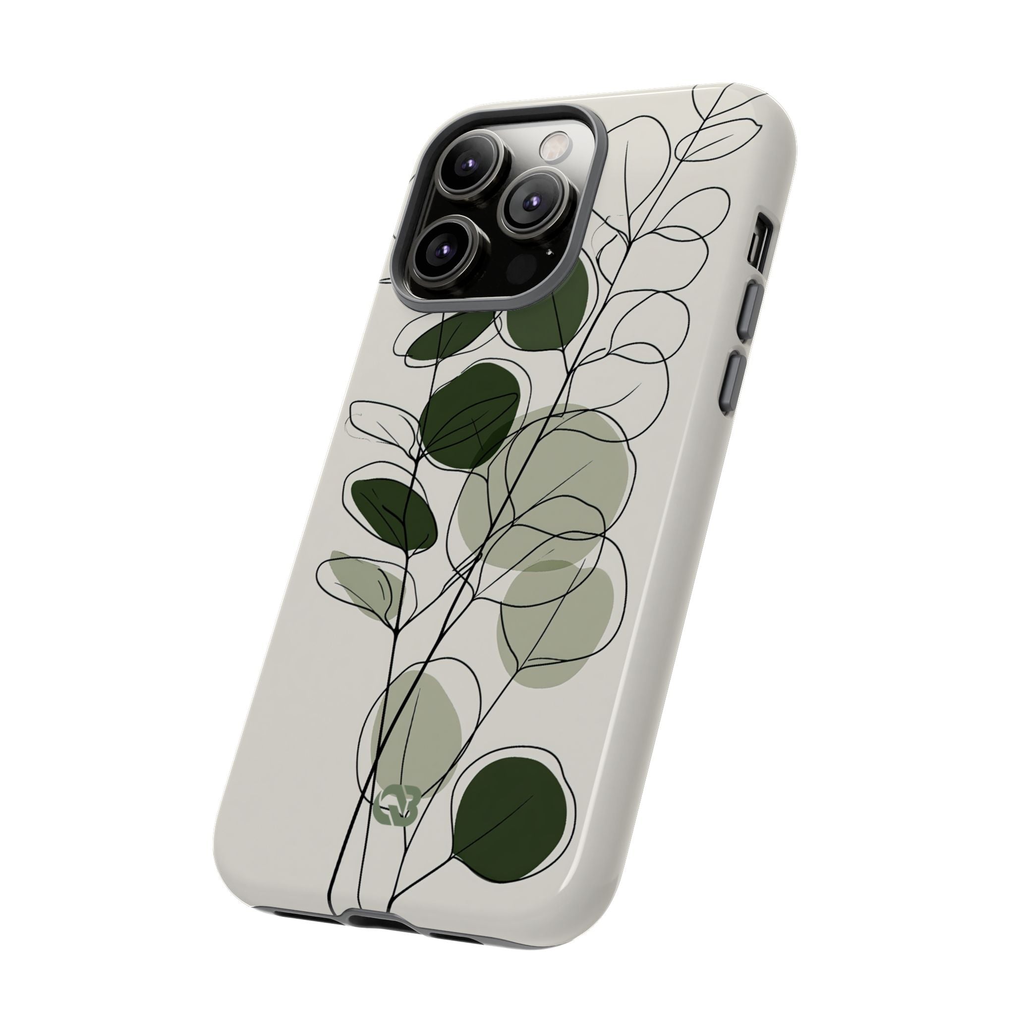 Green Tough Phone Case for iPhone - Muted Eucalyptus Sketch