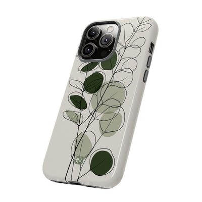 Green Tough Phone Case for iPhone - Muted Eucalyptus Sketch