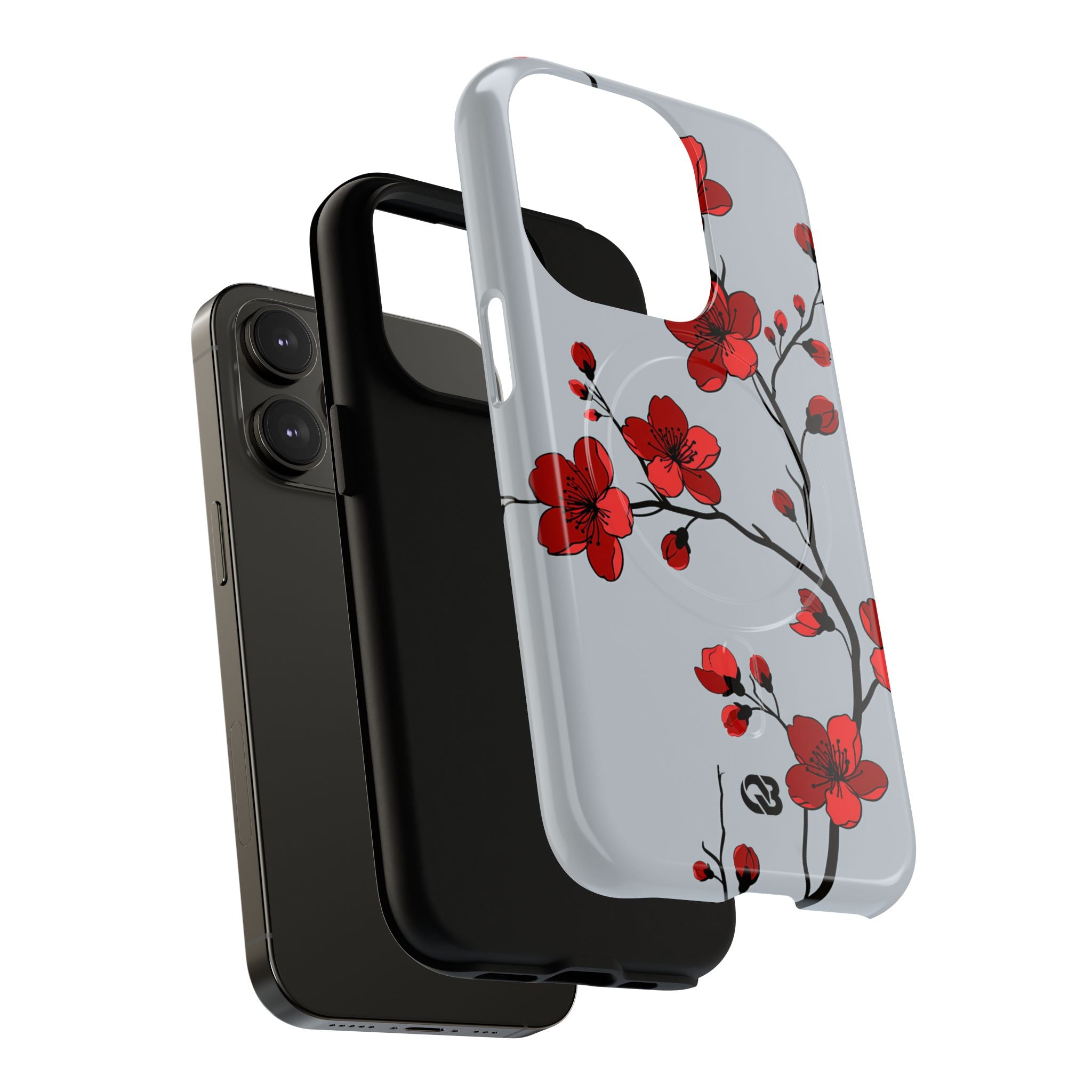 Grey Tough 2.0 Magsafe Phone Case for iPhone - Crimson Blossom Onyx