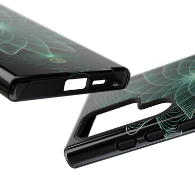 Green Tough Phone Case for Samsung - Cyan Signal Bloom