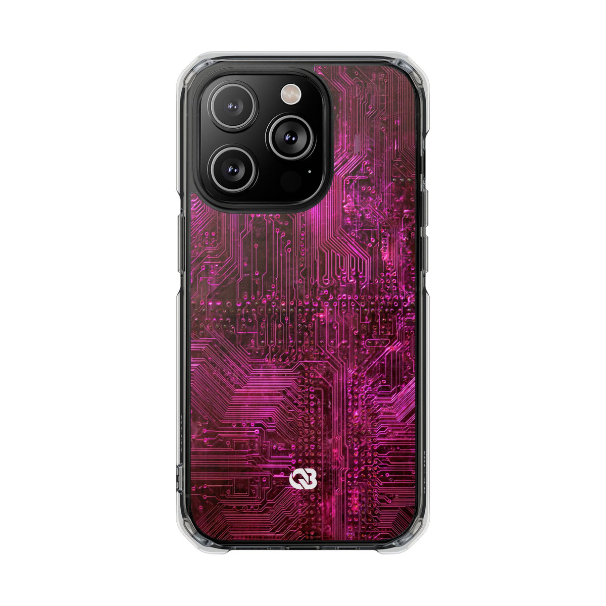 Magenta Circuit Trace · Clear Impact Magnetic Phone Case for iPhone · Pink
