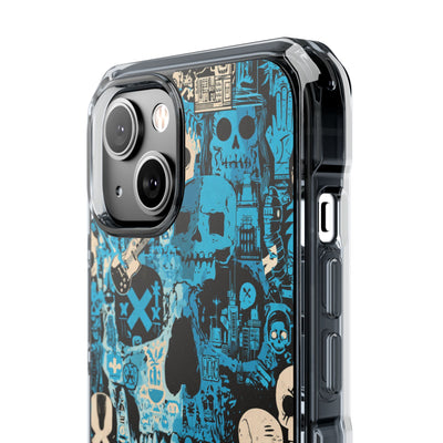 Electric Skull Graffiti · Clear Impact Magnetic Phone Case for iPhone · Blue