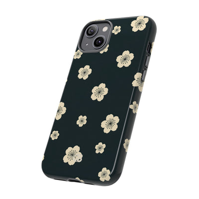 Teal Tough Phone Case for iPhone - Obsidian Cream Petals