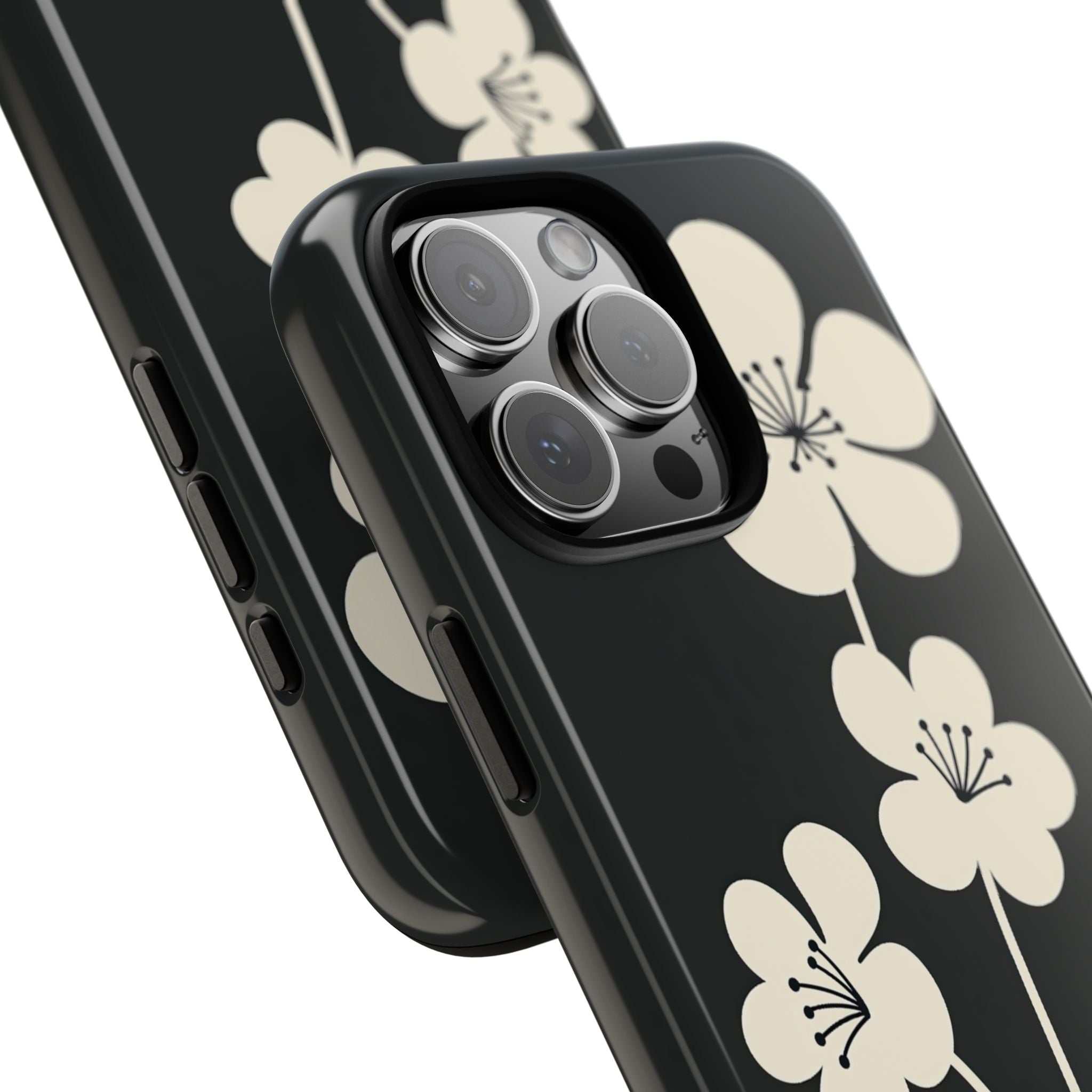 Black Tough Phone Case for iPhone - Obsidian Cream Bloom