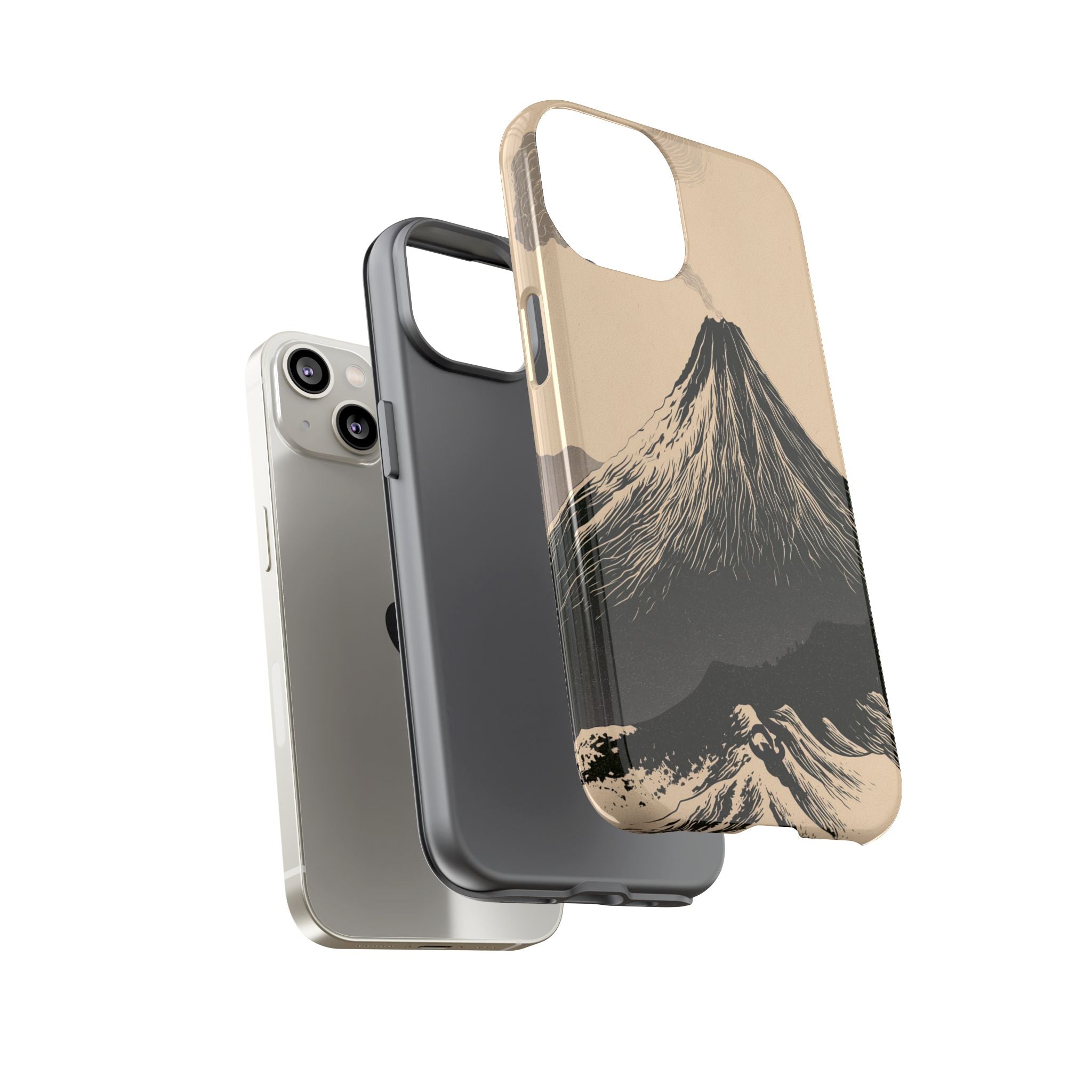 Beige Tough Phone Case for iPhone - Obsidian Ink Summit