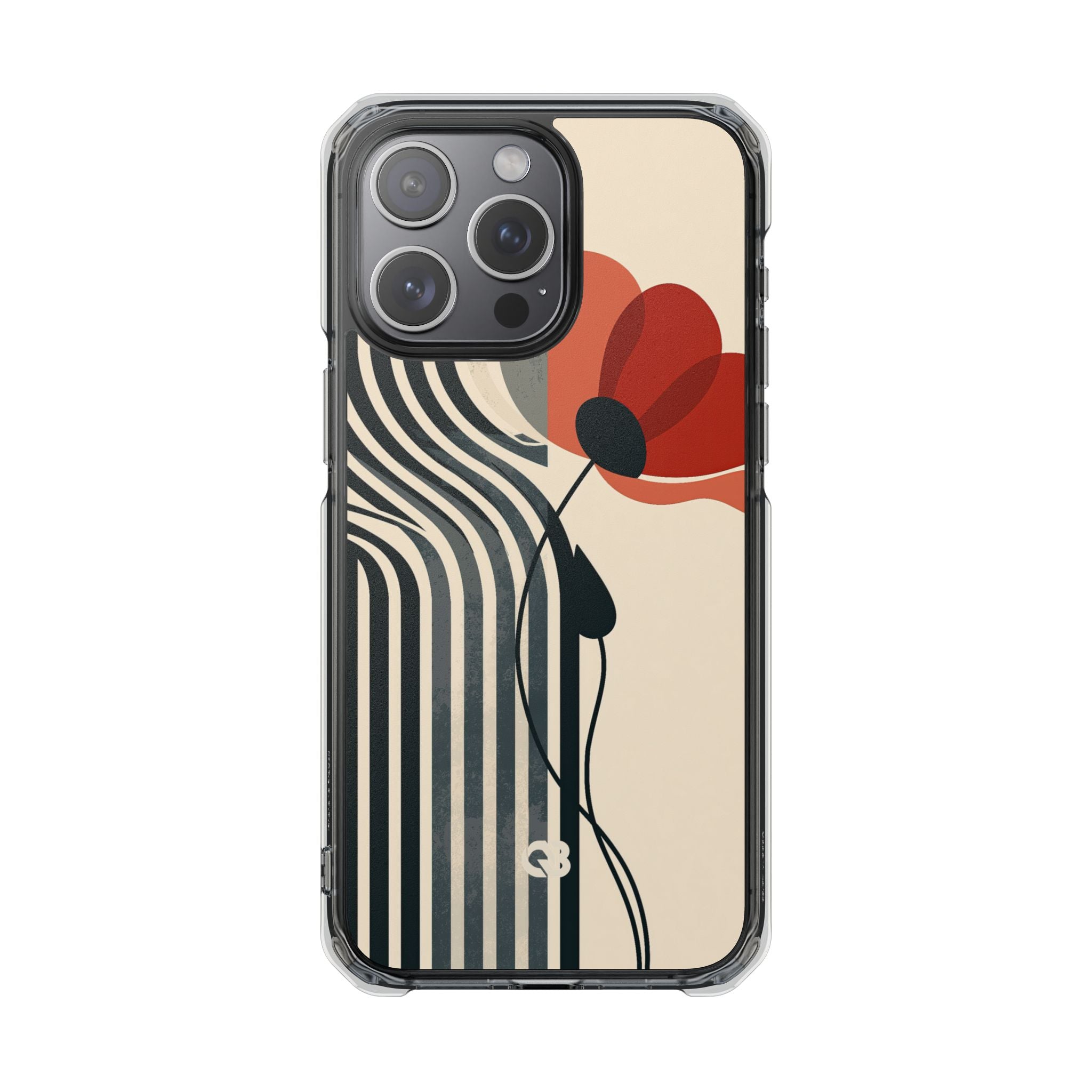 Beige Impact MagSafe Phone Case for iPhone - Crimson Line Bloom