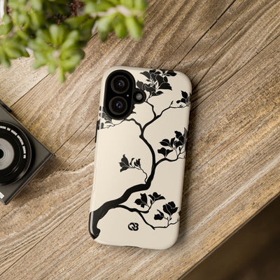 Beige Tough Phone Case for iPhone - Obsidian Bonsai Silhouette