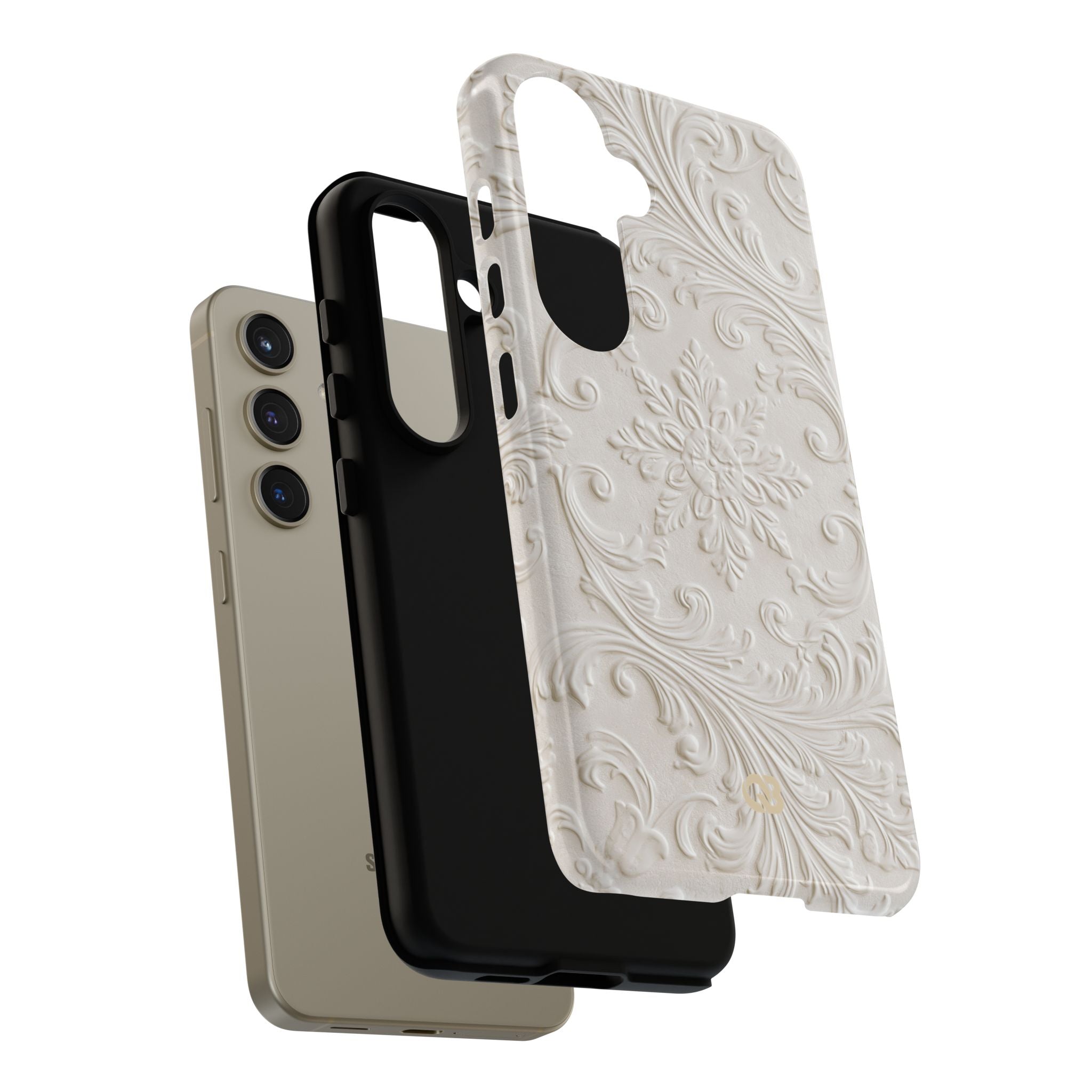 White Tough Phone Case for Samsung - Alabaster Floral Relief